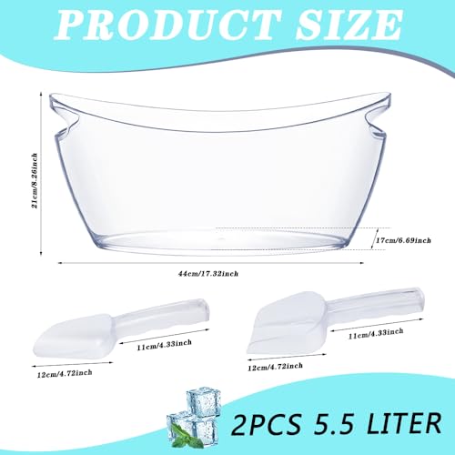 Kvittra Ice Bucket, 2 PCS 5.5L Acrylic Ice Buckets, Large Beverage Tub for Parties, Mimosa Bar Supplies Beverage Tub and Scoops for Champagne Beer Sparkling Wine Cocktails (2-4 bottles) - Image 2