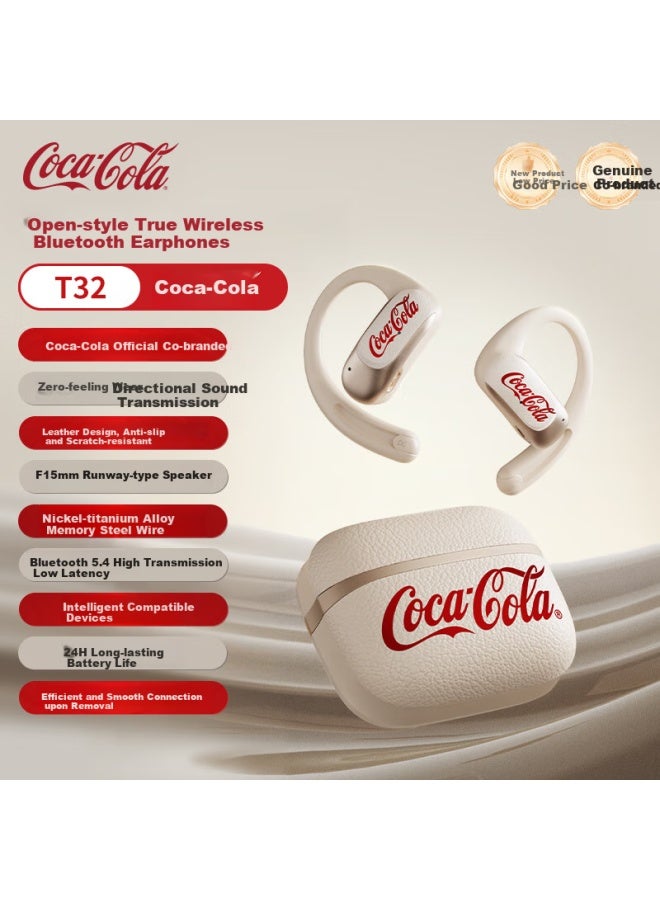 Coca-cola T32 Bluetooth Headphones, Ear-hook Style, Wireless Bone Conduction, Open Concept, Sports Running Music, Non-in Earphones, Student Birthday Gift, Compatible With Apple, Huawei, Xiaomi - Image 1