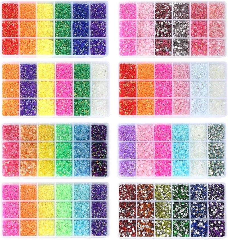 Bedazzler Kit with Rhinestone 3/4/5mm 18Grid Resin Rhinestones Tools Set Glue On Flat Back Rhinestone for DIY Nail Art for Adding Sparkly Bling to Bags,Nails,Decors(18 Grid Set H) - Image 1