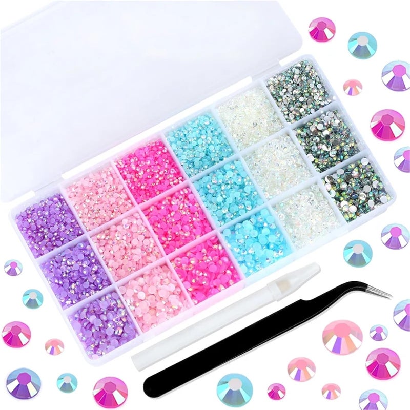 Bedazzler Kit with Rhinestone 3/4/5mm 18Grid Resin Rhinestones Tools Set Glue On Flat Back Rhinestone for DIY Nail Art for Adding Sparkly Bling to Bags,Nails,Decors(18 Grid Set H) - Image 2