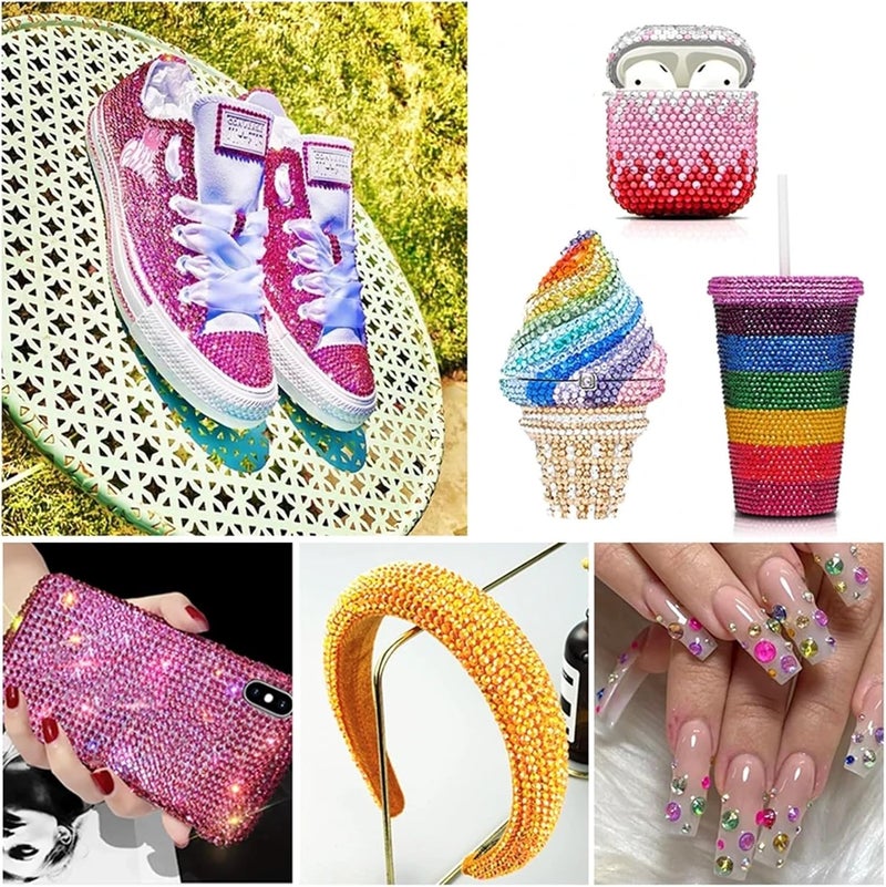 Bedazzler Kit with Rhinestone 3/4/5mm 18Grid Resin Rhinestones Tools Set Glue On Flat Back Rhinestone for DIY Nail Art for Adding Sparkly Bling to Bags,Nails,Decors(18 Grid Set H) - Image 4