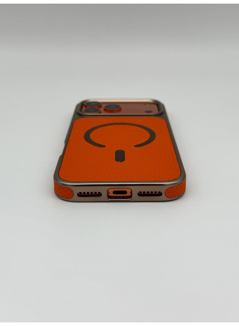 general Luxury Vegan Leather MagSafe iPhone Case with Electroplated Metal Frame & Lens Protection – Premium Slim Shockproof Back Cover for iPhone 17 Pro Max - Image 4