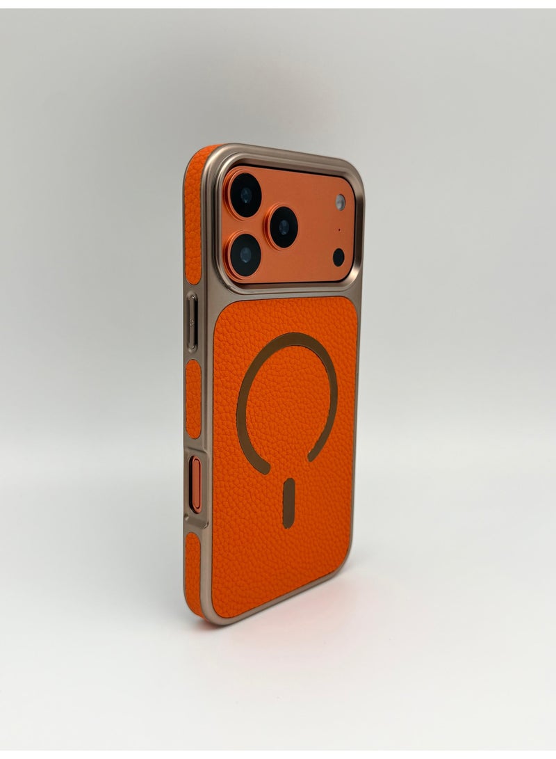 general Luxury Vegan Leather MagSafe iPhone Case with Electroplated Metal Frame & Lens Protection – Premium Slim Shockproof Back Cover for iPhone 17 Pro Max - Image 2