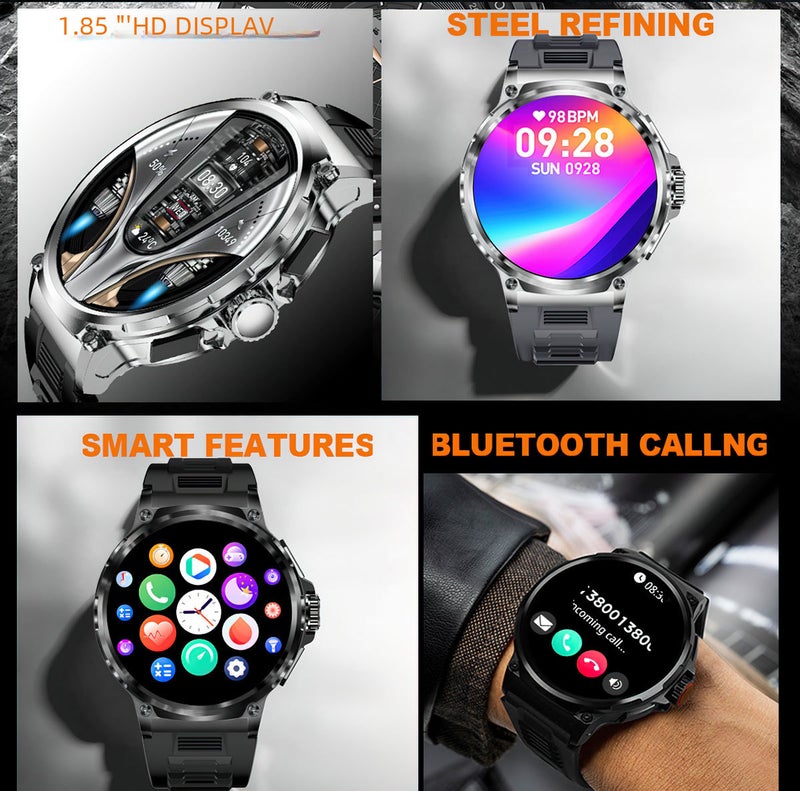 New V69 smart watch Bluetooth call 1.85-inch large screen round screen heart rate blood oxygen multi-sports Smart Watch Gray - Image 4