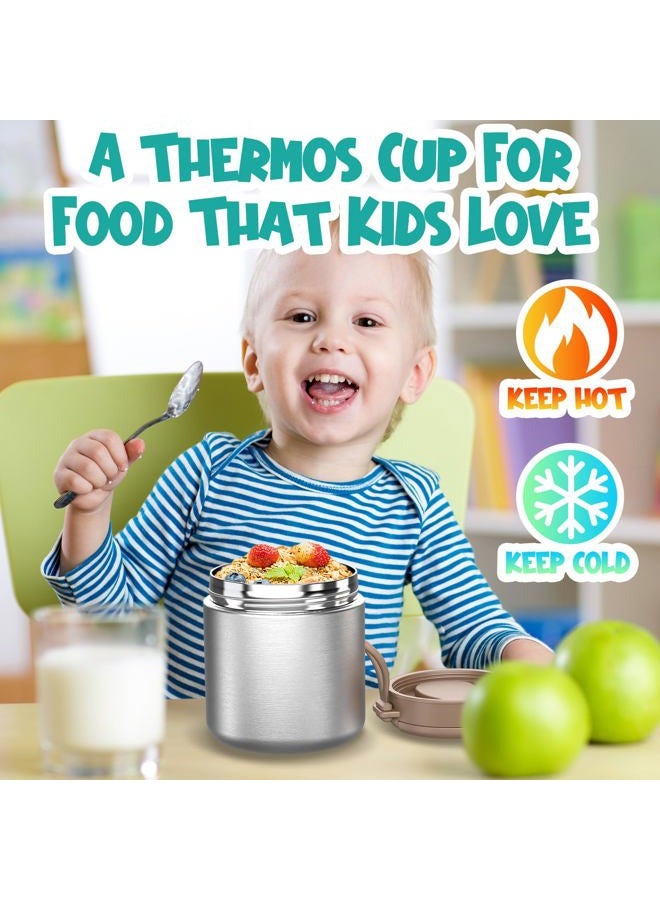CJACJA Thermo for Hot Food Kids - 15.2oz, Insulated Food Jar for Soup, Width Mouth Stainless Steel Insulated Lunch Container with Folding Spoon, Blue (Stainless Steel) - Image 2