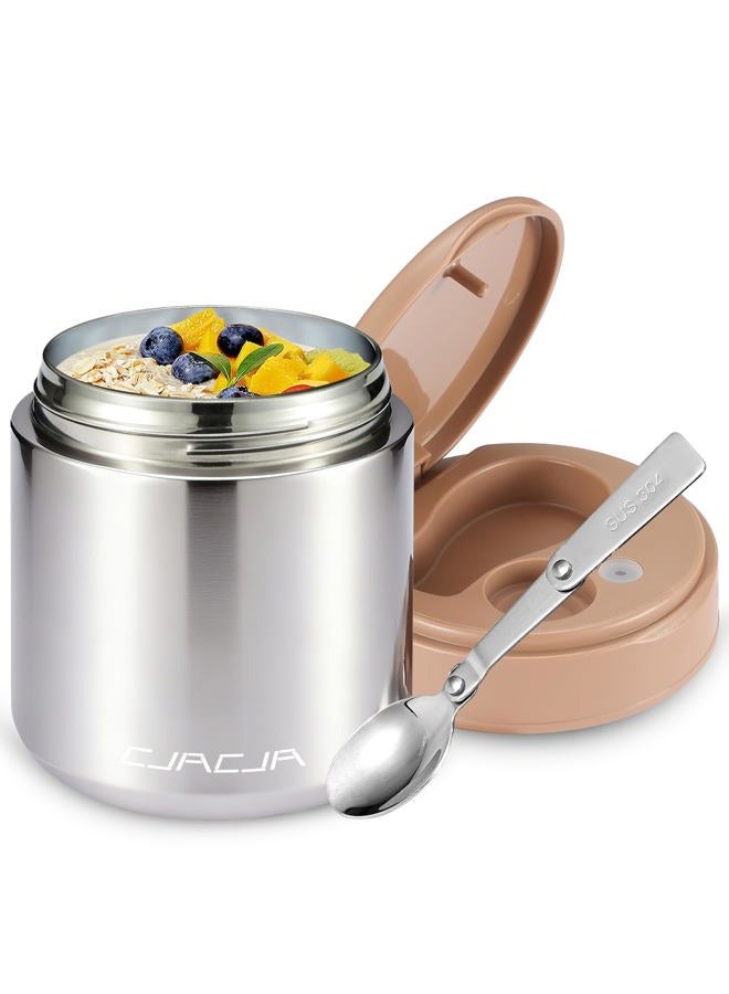 CJACJA Thermo for Hot Food Kids - 15.2oz, Insulated Food Jar for Soup, Width Mouth Stainless Steel Insulated Lunch Container with Folding Spoon, Blue (Stainless Steel) - Image 1