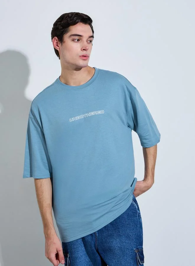 Styli Blue Blue HD Graphic Print Oversized T-Shirt for Men | Best Price UAE