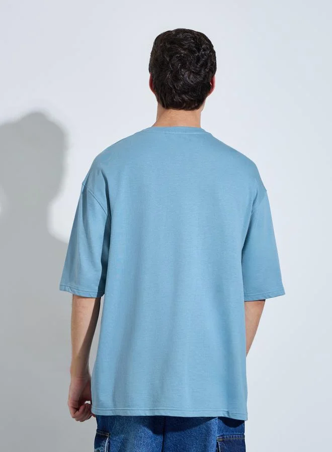 Styli Blue Blue HD Graphic Print Oversized T-Shirt for Men | Best Price UAE