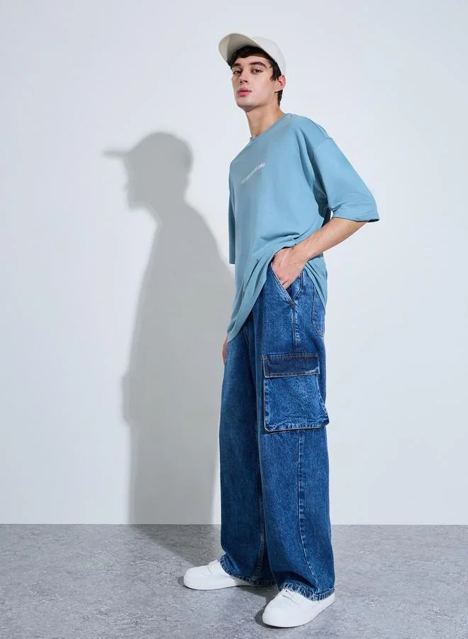 ستايلي Blue HD Graphic Print Oversized T-Shirt