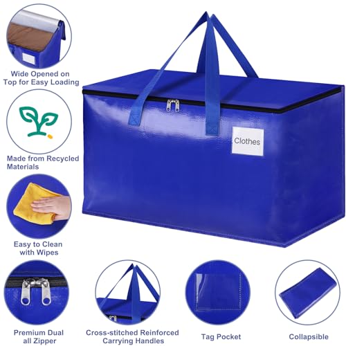 StorageRight Moving Bags-Heavy Duty Moving Boxes, Storage Totes with Zipper, Reinforced Handles and Tag Pocket-Collapsible Moving Supplies for moving, Storage and Travel 93L(Blue-6 Pack) - Image 3