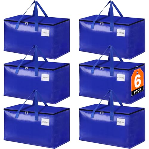 StorageRight Moving Bags-Heavy Duty Moving Boxes, Storage Totes with Zipper, Reinforced Handles and Tag Pocket-Collapsible Moving Supplies for moving, Storage and Travel 93L(Blue-6 Pack) - Image 1
