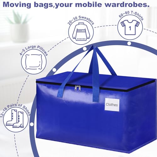 StorageRight Moving Bags-Heavy Duty Moving Boxes, Storage Totes with Zipper, Reinforced Handles and Tag Pocket-Collapsible Moving Supplies for moving, Storage and Travel 93L(Blue-6 Pack) - Image 4