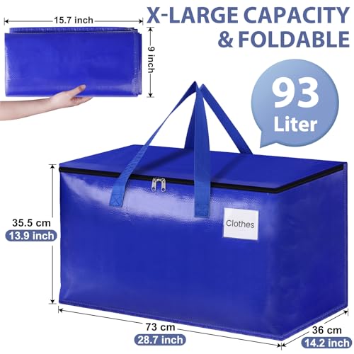 StorageRight Moving Bags-Heavy Duty Moving Boxes, Storage Totes with Zipper, Reinforced Handles and Tag Pocket-Collapsible Moving Supplies for moving, Storage and Travel 93L(Blue-6 Pack) - Image 2