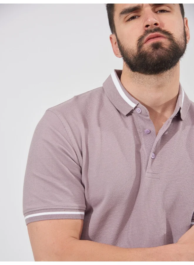 Maniac Mens Solid Polo Neck Half Sleeve Lavender Cotton Slim Fit T-Shirt