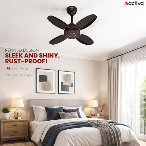 ACTIVA ORNET 600mm Ceiling Fan, 850 RPM High Speed Air Delivery with 4 Blades, Anti-Dust Coating, 2 Years Warranty - Smoke Brown - Image 4