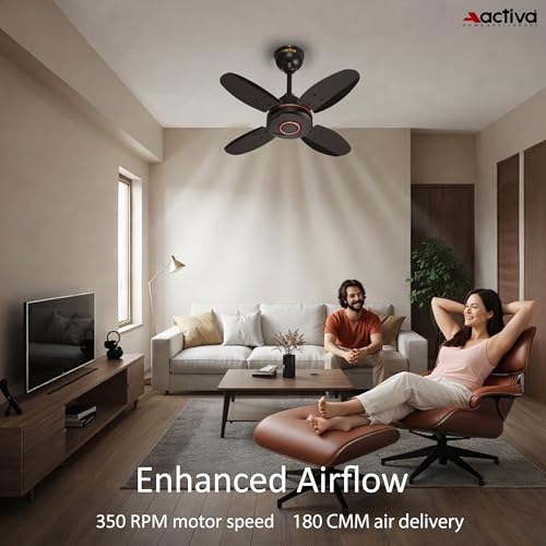 ACTIVA ORNET 600mm Ceiling Fan, 850 RPM High Speed Air Delivery with 4 Blades, Anti-Dust Coating, 2 Years Warranty - Smoke Brown - Image 2