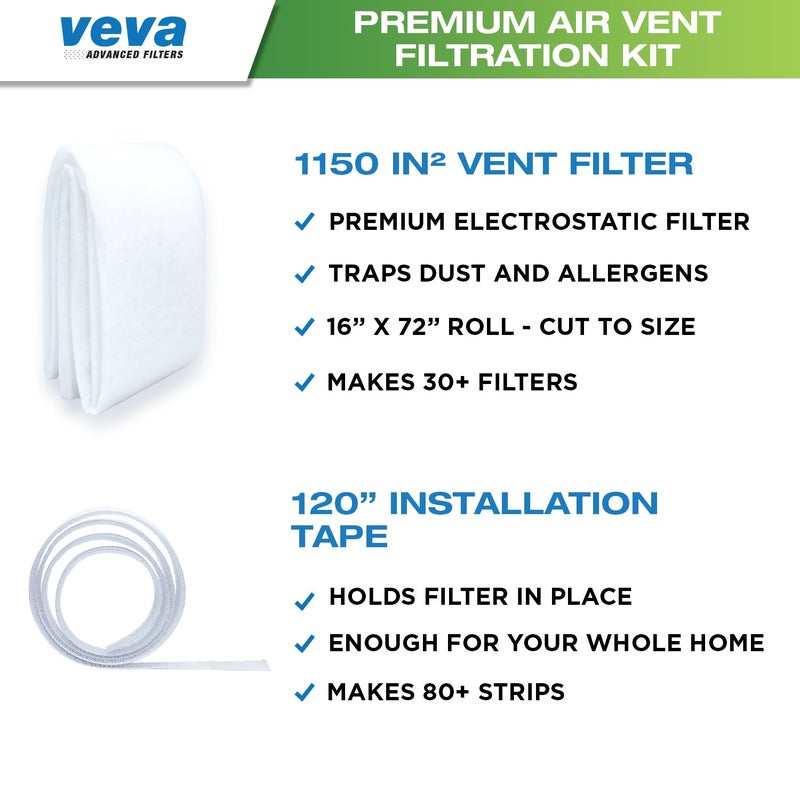 VEVA VEVA Premium Air Vent Filters for Home & AC - 72"" x 16"" Electrostatic Media Kit with 120"" Installation Tape - Versatile Customizable Vent Filter Roll for Allergies (30+ Filters per Roll)  - Image 3