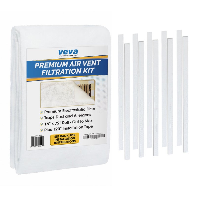 VEVA VEVA Premium Air Vent Filters for Home & AC - 72"" x 16"" Electrostatic Media Kit with 120"" Installation Tape - Versatile Customizable Vent Filter Roll for Allergies (30+ Filters per Roll)  - Image 1