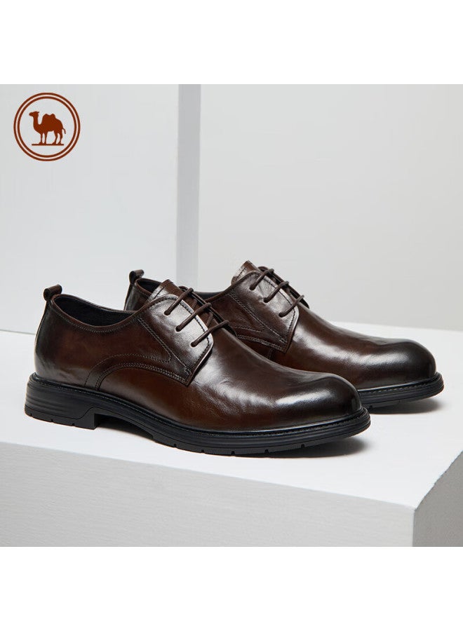CAMELJEANS Luotuo Brand Leather Shoes For Men, Casual Fashionable Business Lace-up Formal Derby Wedding Shoes, P15s005004, Brown, Size 42 - Image 1