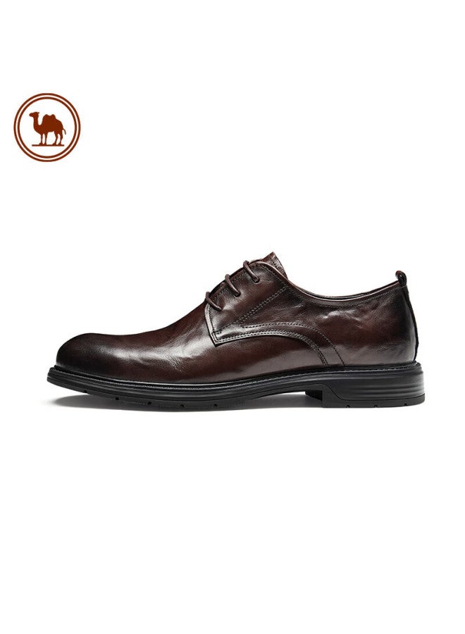 CAMELJEANS Luotuo Brand Leather Shoes For Men, Casual Fashionable Business Lace-up Formal Derby Wedding Shoes, P15s005004, Brown, Size 42 - Image 3