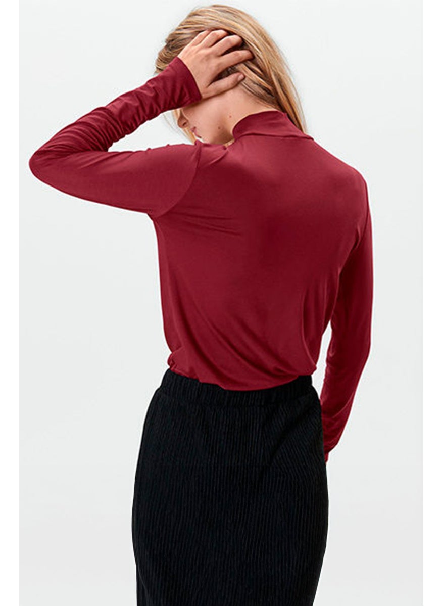 Women High Neck Long Sleeve Plain Top, Maroon - pzsku/Z6FE2AD4E315BB914EC83Z/45/_/1727187769/2a8134b1-3941-4bc6-a6fb-a99d383100e7