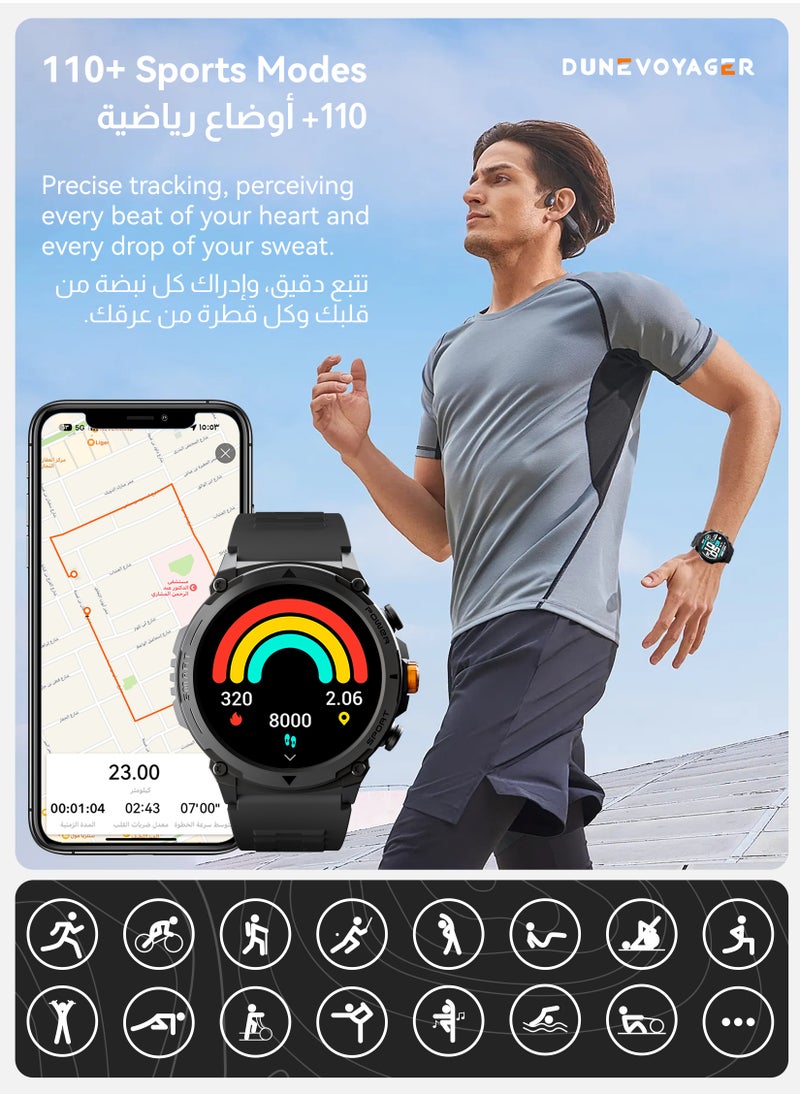 DuneVoyager - Smartwatch With HD AMOLED Display 370mAh  Round Smart Watch for Men Women，HD BT Calling，Multi Sport Modes，IP68 Waterproof，Real-Time Heart Rate & SPO2 Monitoring，GPS Tracking，Ultra-Smart Watch Black - Image 1