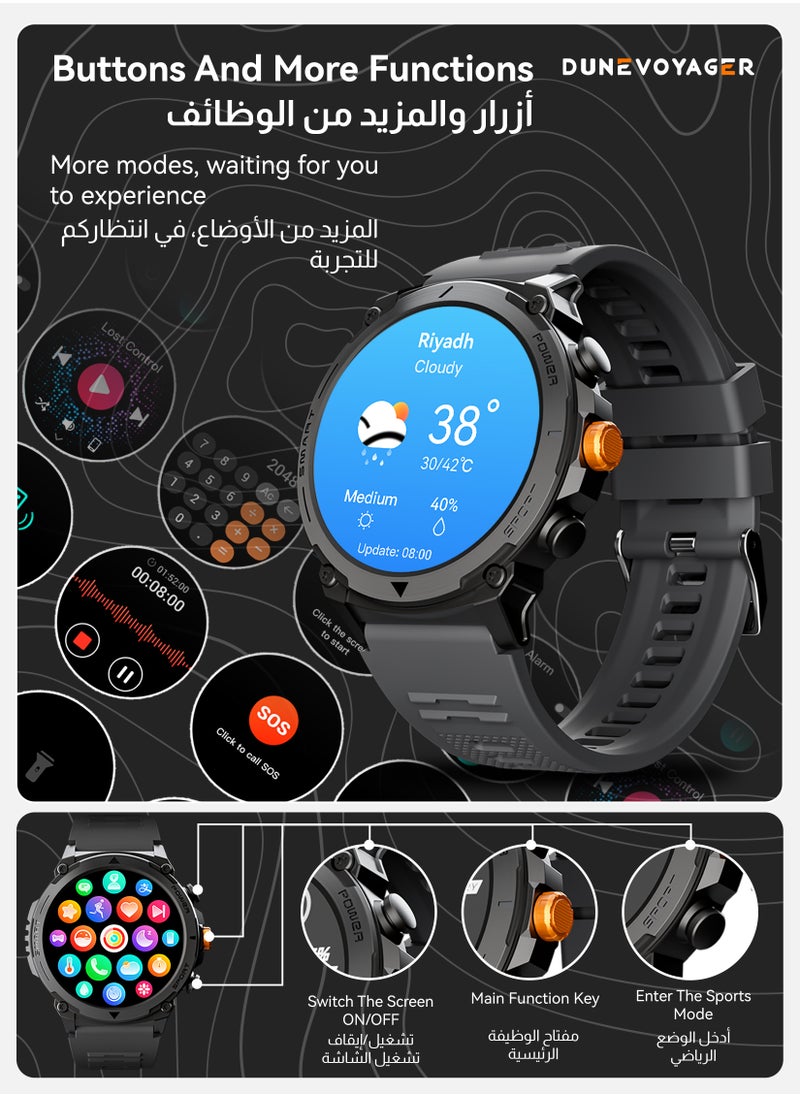 DuneVoyager - Smartwatch With HD AMOLED Display 370mAh  Round Smart Watch for Men Women，HD BT Calling，Multi Sport Modes，IP68 Waterproof，Real-Time Heart Rate & SPO2 Monitoring，GPS Tracking，Ultra-Smart Watch Black - Image 1