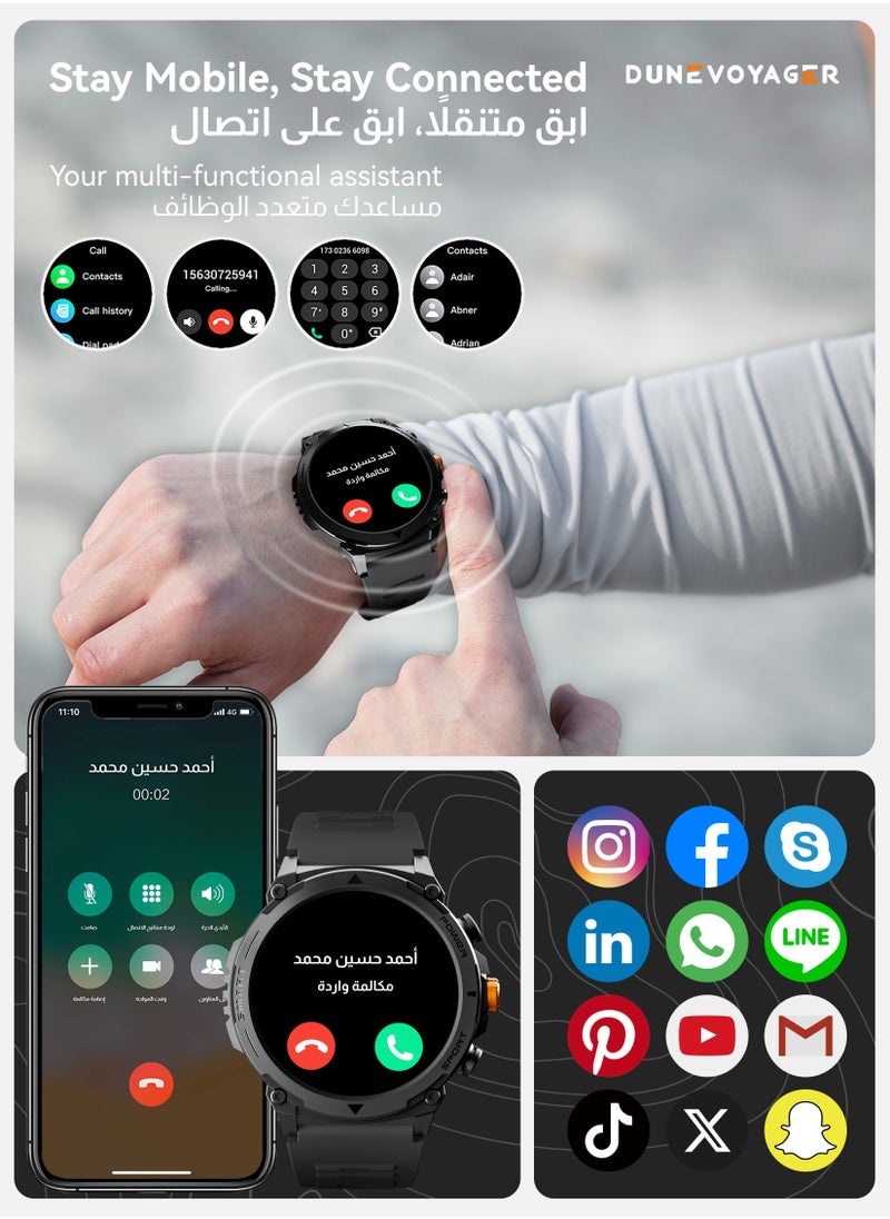 DuneVoyager - Smartwatch With HD AMOLED Display 370mAh  Round Smart Watch for Men Women，HD BT Calling，Multi Sport Modes，IP68 Waterproof，Real-Time Heart Rate & SPO2 Monitoring，GPS Tracking，Ultra-Smart Watch Black - Image 1