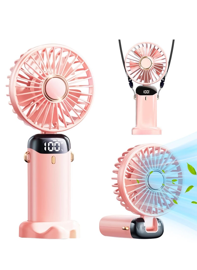 Generic Portable Handheld Fan Quiet Mini Fan USB Rechargeable Personal Fan Battery Powered Desk Fan 5 Speeds for Home Travel Commuter Makeup Office (Pink)  - Image 1
