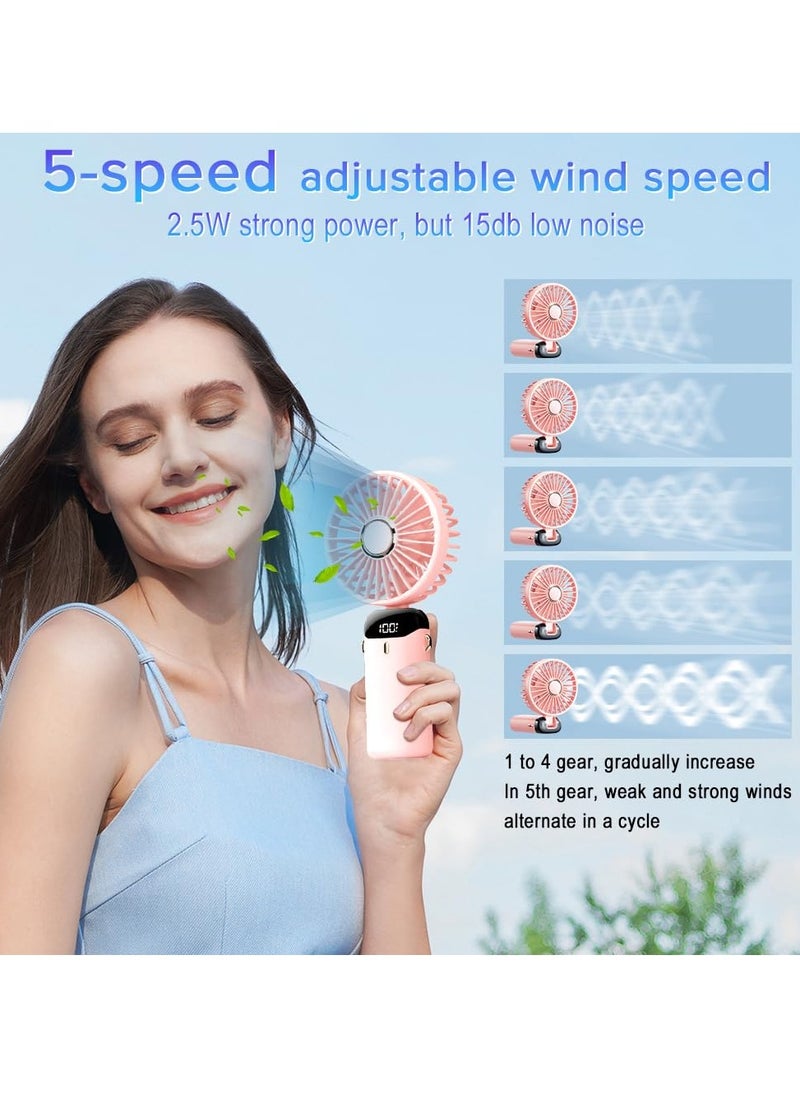 Generic Portable Handheld Fan Quiet Mini Fan USB Rechargeable Personal Fan Battery Powered Desk Fan 5 Speeds for Home Travel Commuter Makeup Office (Pink)  - Image 2