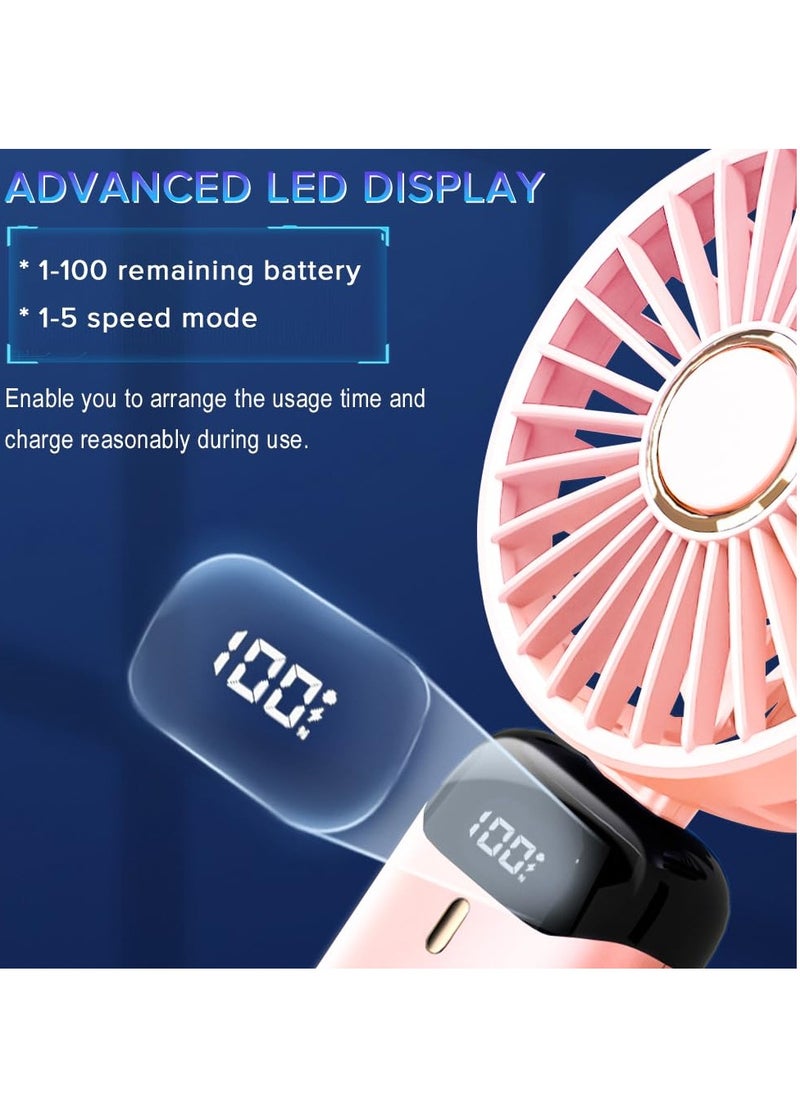 Generic Portable Handheld Fan Quiet Mini Fan USB Rechargeable Personal Fan Battery Powered Desk Fan 5 Speeds for Home Travel Commuter Makeup Office (Pink)  - Image 3