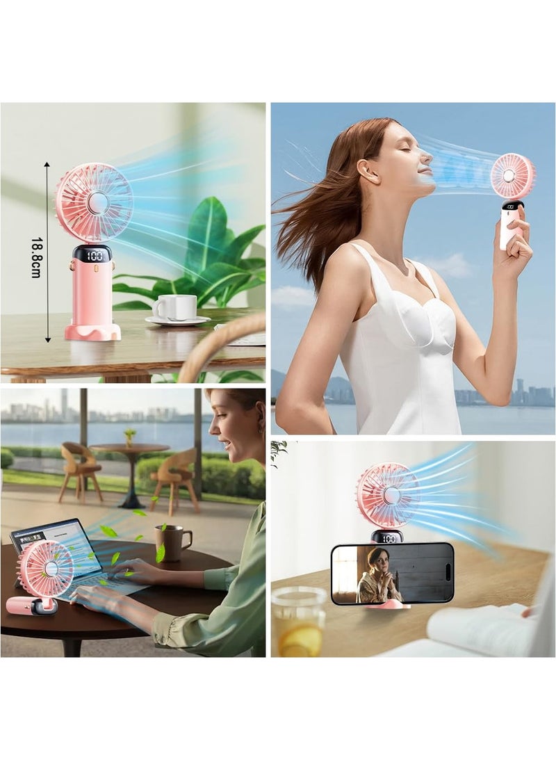 Generic Portable Handheld Fan Quiet Mini Fan USB Rechargeable Personal Fan Battery Powered Desk Fan 5 Speeds for Home Travel Commuter Makeup Office (Pink)  - Image 5
