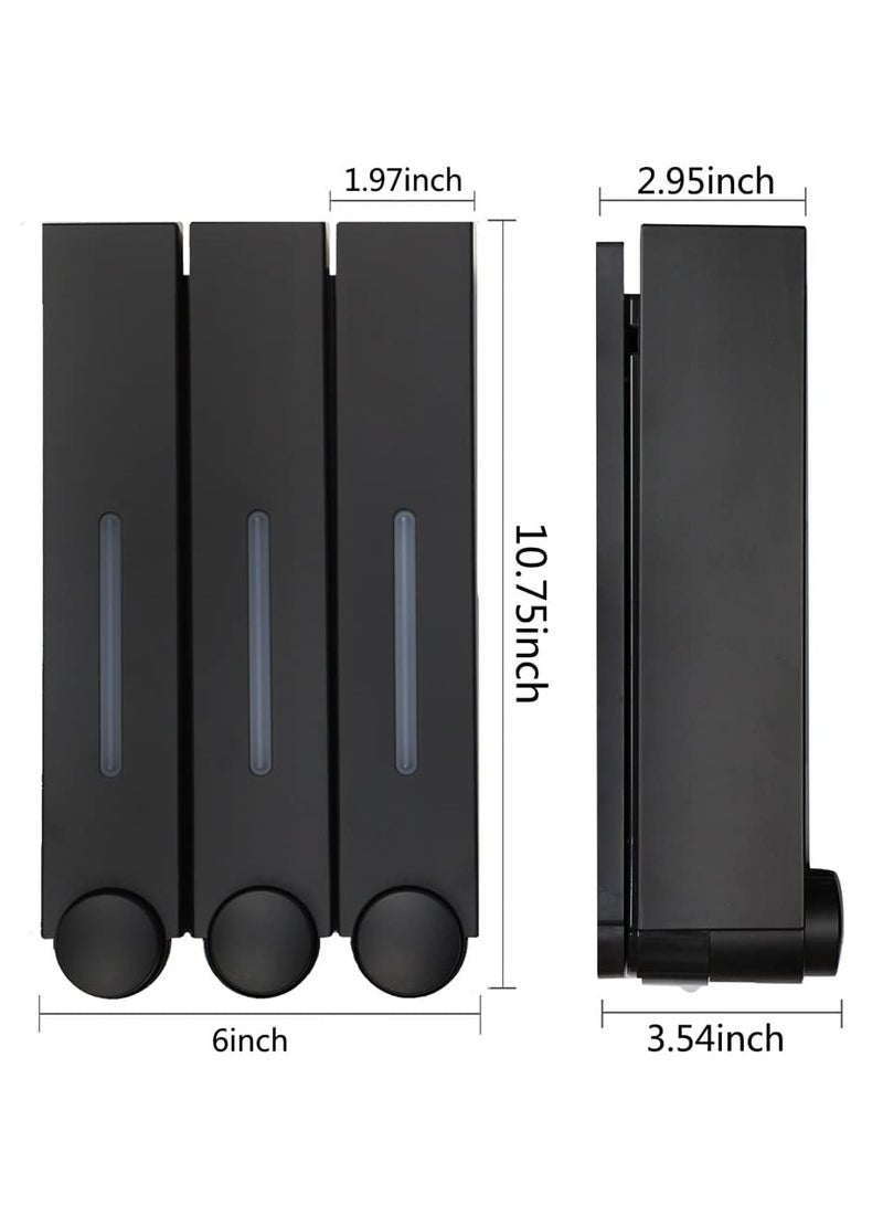 KASTWAVE موزعات شامبو وصابون سائل مثبتة على الحائط، 3 حجرات سعة 3x420 مل لكل كوب، حاوية موزع دش بدون مثقاب وموزع مضخة دش مثبت على الحائط ومنظم للمرحاض والمنزل والحمام والمطبخ (أسود)  - Image 5
