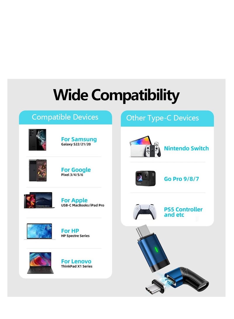 SOLARAE محول مغناطيسي USB C مستقيم، محول مغناطيسي USB C بزاوية 24 دبوس يدعم 8K@60Hz نقل بيانات 40 جيجابت في الثانية شحن سريع 140 واط، 180 درجة قابل للعكس وتجنب السقوط العرضي، أزرق - Image 5