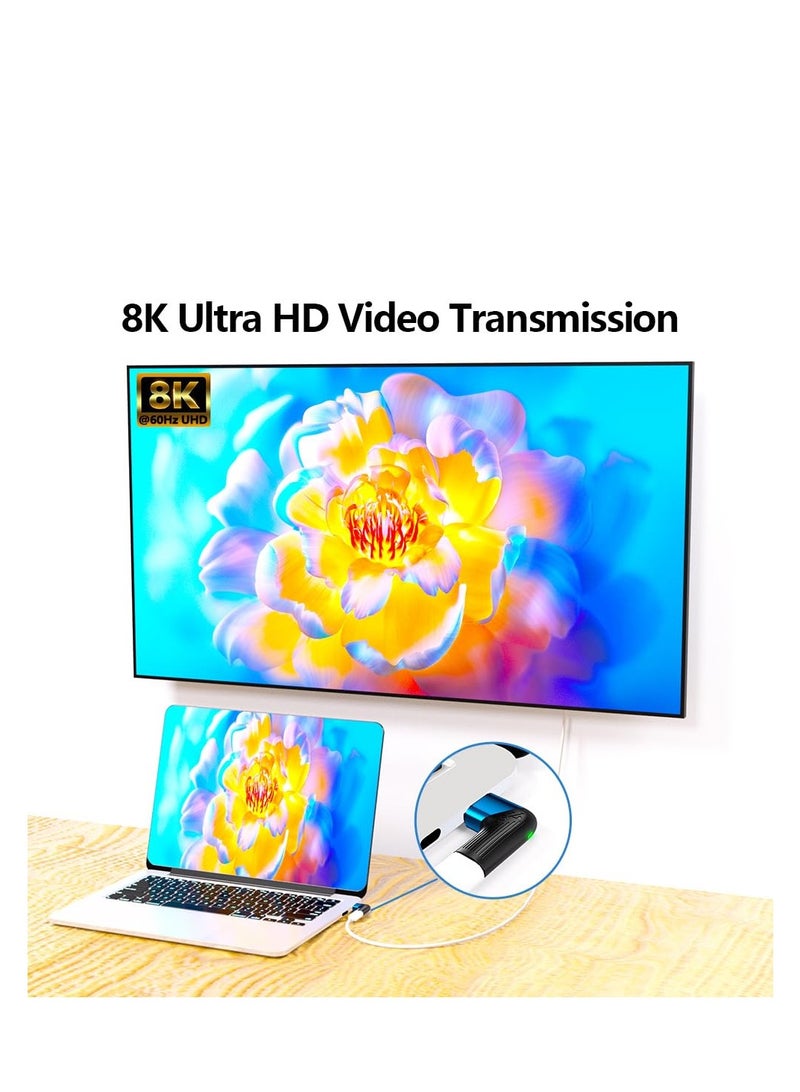 SOLARAE محول مغناطيسي USB C مستقيم، محول مغناطيسي USB C بزاوية 24 دبوس يدعم 8K@60Hz نقل بيانات 40 جيجابت في الثانية شحن سريع 140 واط، 180 درجة قابل للعكس وتجنب السقوط العرضي، أزرق - Image 4