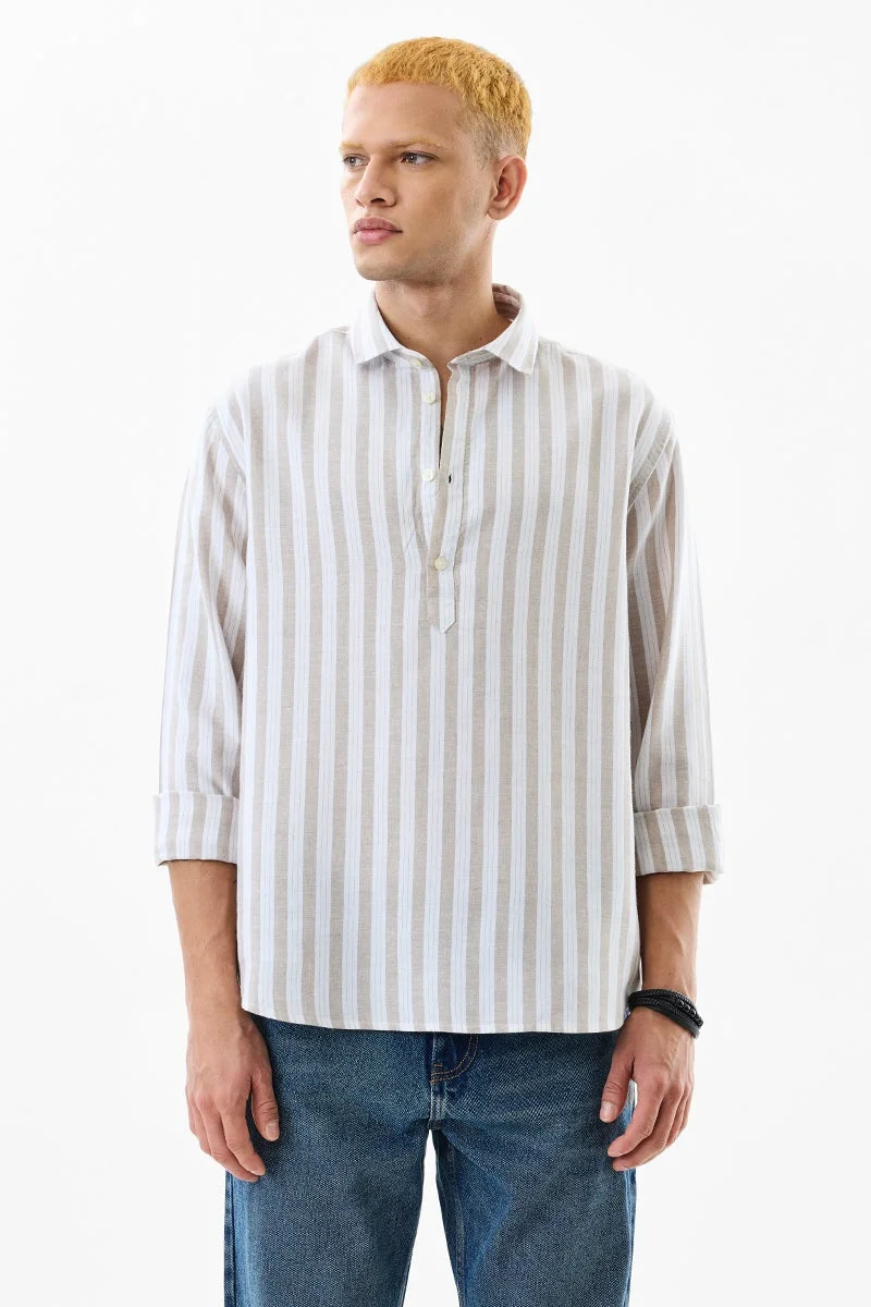 سنيتش قميص كورتا بيج مخطط بقصة عادية من مزيج الكتان