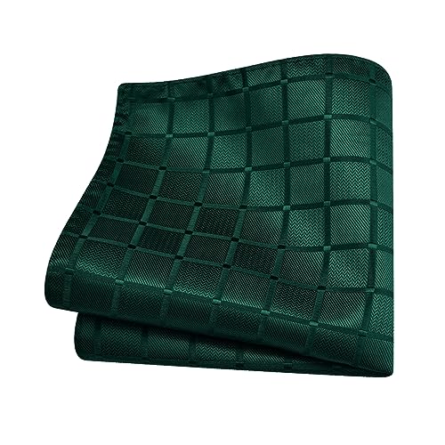 GUSLESON Dark Green Mens Plaid Checkered Wedding Necktie Pocket Square Cufflinks and Lapel Pin Brooch Set (IN6104-27) - Image 4