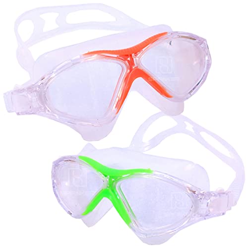 Spanker Swimming Goggles(Icee Cool) Anti-Fog Anti-UV Youth Swim Glasses Leak Proof, Pack of 2 Green -Orange SSTP - Image 1