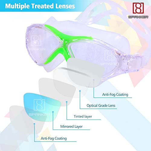 Spanker Swimming Goggles(Icee Cool) Anti-Fog Anti-UV Youth Swim Glasses Leak Proof, Pack of 2 Green -Orange SSTP - Image 3