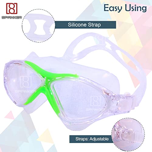 Spanker Swimming Goggles(Icee Cool) Anti-Fog Anti-UV Youth Swim Glasses Leak Proof, Pack of 2 Green -Orange SSTP - Image 2