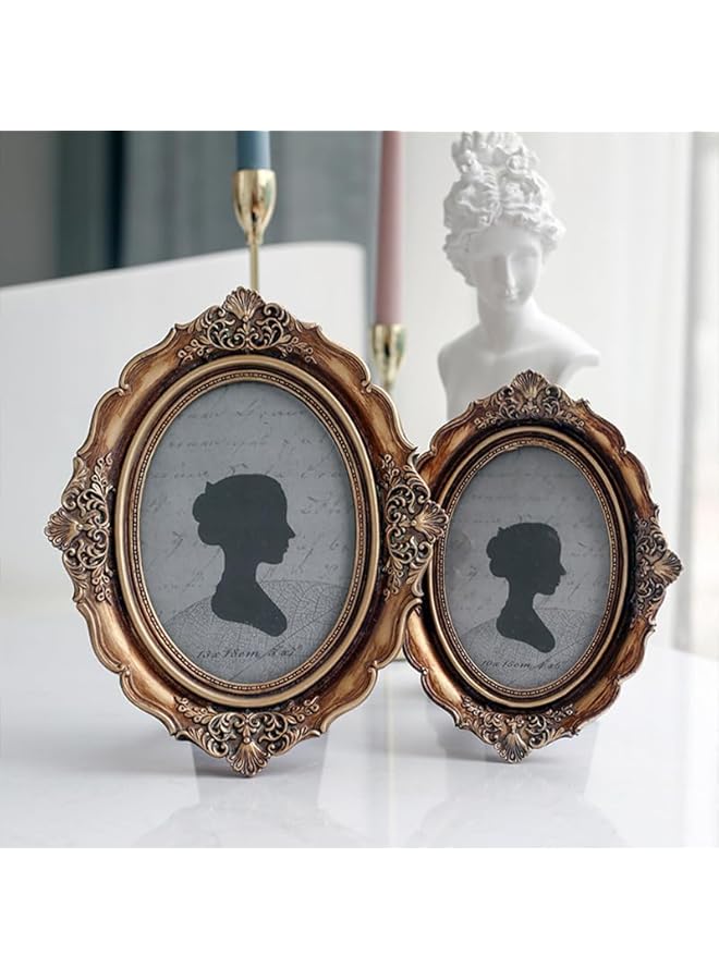 The Bros Vintage Photo Frame 4x6 Inch, Oval Antique Photo Frame Table Top Display Retro Frame, Home Decor Frame Old Fashioned Gold - Image 2
