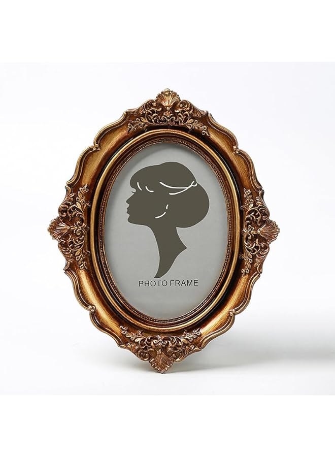 The Bros Vintage Photo Frame 4x6 Inch, Oval Antique Photo Frame Table Top Display Retro Frame, Home Decor Frame Old Fashioned Gold - Image 1