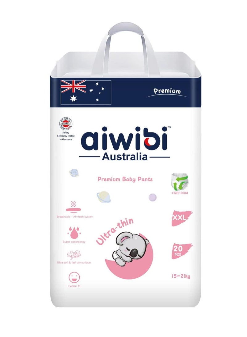 aiwibi Ultra-Thin Premium Baby Pants Diaper, Super Soft and Ultra Thin,Anti-irritation Pants Royal Care Baby Nappy Pants, Super Absorption, 360 Stretchy Waistband (XX-Large, 20, count) - Image 1