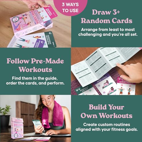 Zinsk 75 Pilates Bar Exercise Cards – Create Home Workouts that Sculpt and Tone – 3" x 5" Cards with Full Instructions – Includes Getting Started Pamphlet with 8 Pre-Made Routines - Image 5