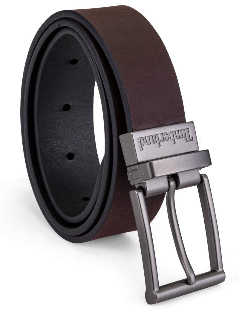 Timberland Boys' Reversible Leather Belt for Kids, Brown/Black, Medium - Image 1