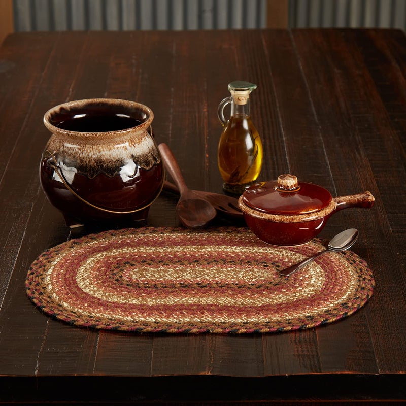 VHC Brands Ginger Spice Table Placemat  Orange Red Natural  Jute Blend  Oval  12x18 Inches - Image 1