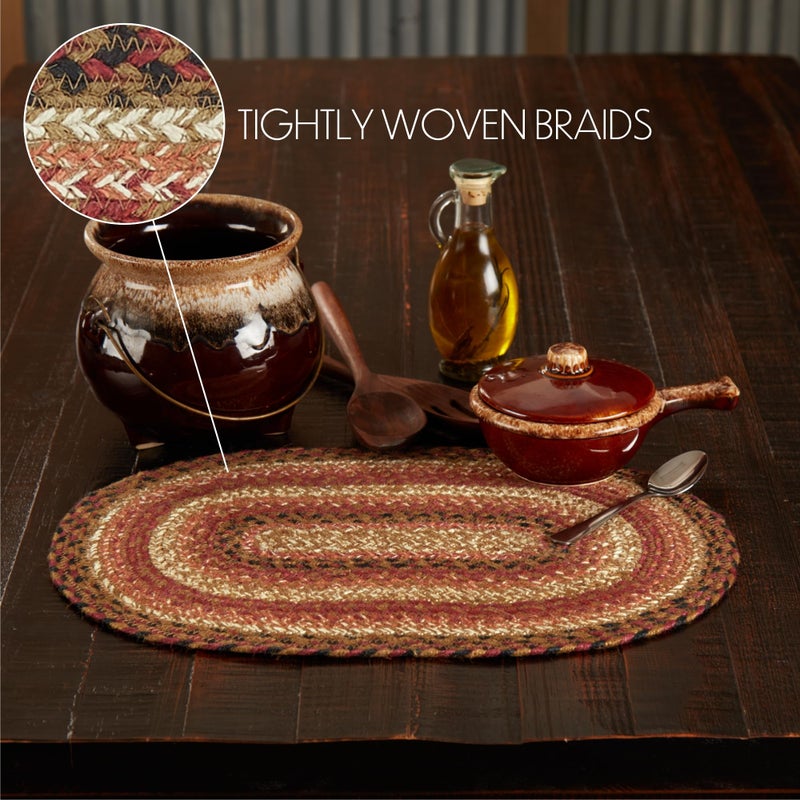 VHC Brands Ginger Spice Table Placemat  Orange Red Natural  Jute Blend  Oval  12x18 Inches - Image 3