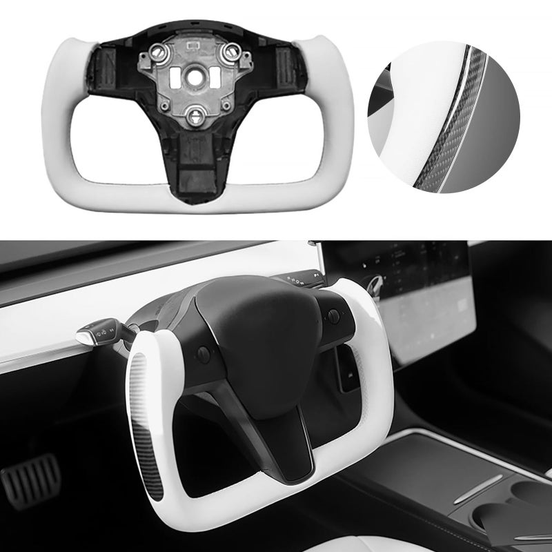 Tlyard Yoke Steering Wheel Personalized for Tesla 3 Y Perforated Nappa Leather with Carbon Fiber Glossy for Tesla Model 3 20172023 Model Y 20192024 With Heating Function