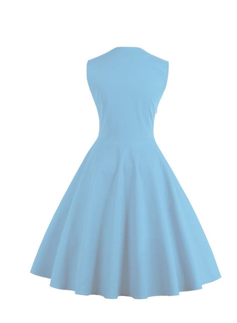 Loquat Square Neck Retro Autumn Dress Baby Blue  - Image 2