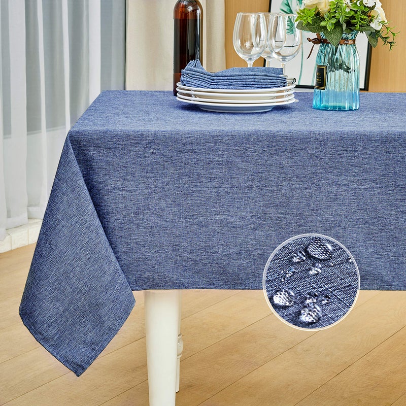 Mebakuk Rectangle Table Cloth Linen Farmhouse Tablecloth Waterproof AntiShrink Soft and Wrinkle Resistant Decorative Fabric Table Cover for Kitchen Denim Blue 52 x 70 46 Seats